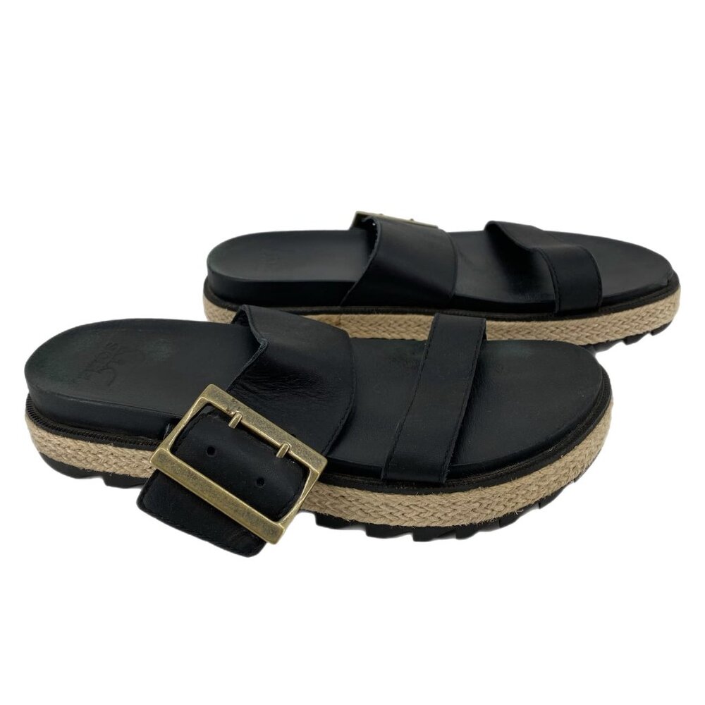 Sorel Black/Tan Leather Platform Sandals | Size 6